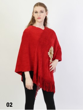 3D Floral Embroidery Poncho W/ Fringes